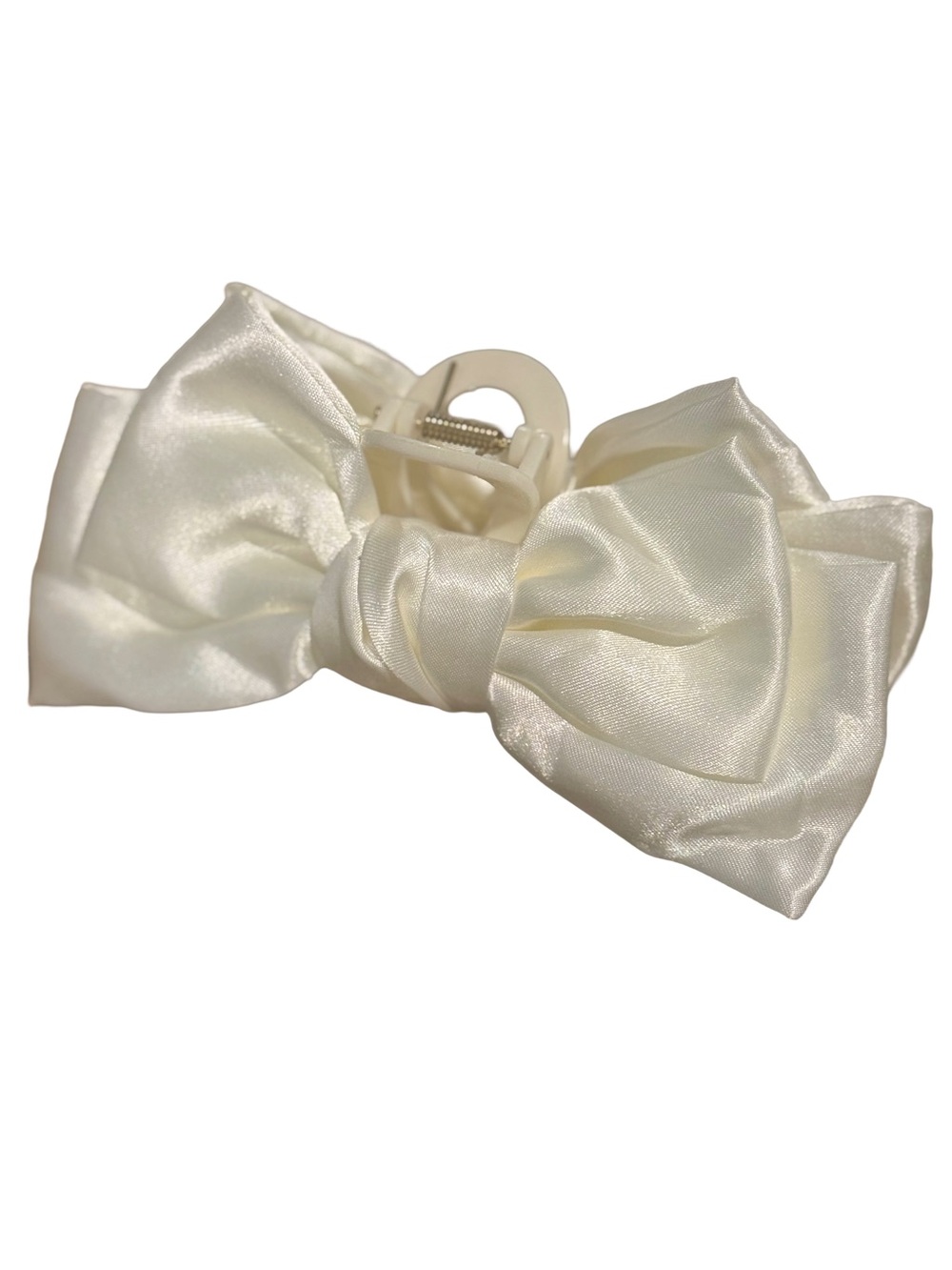 Ivory Cream Satin Ribbon Bow Claw Clip Hair Accessory 5” Croquette Romantic NWOT